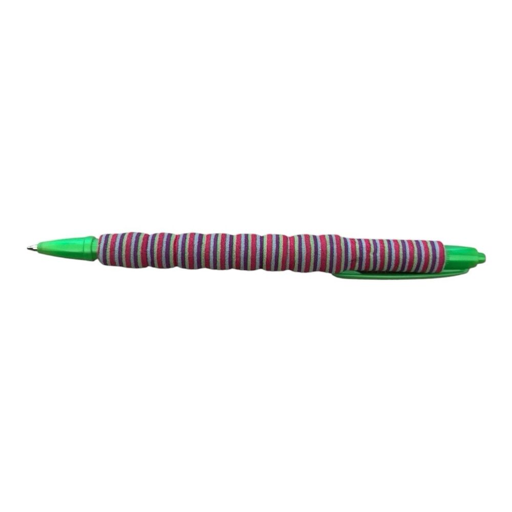 Unbranded Striped Soft Cushion Grip Green Ink Retractable Ballpoint Pen Vin